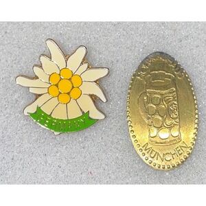 Vintage Germany Edelweiss Flower & München Beer Stein Souvenir Maßkrug Penny‎